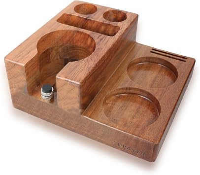 CUPAYTA 54mm Espresso Tamping Station Natural Tamper Station with Height-Difference Design, Portafilter Holder & Multi-Accessory Storage 51/54mm Tampcraft-N