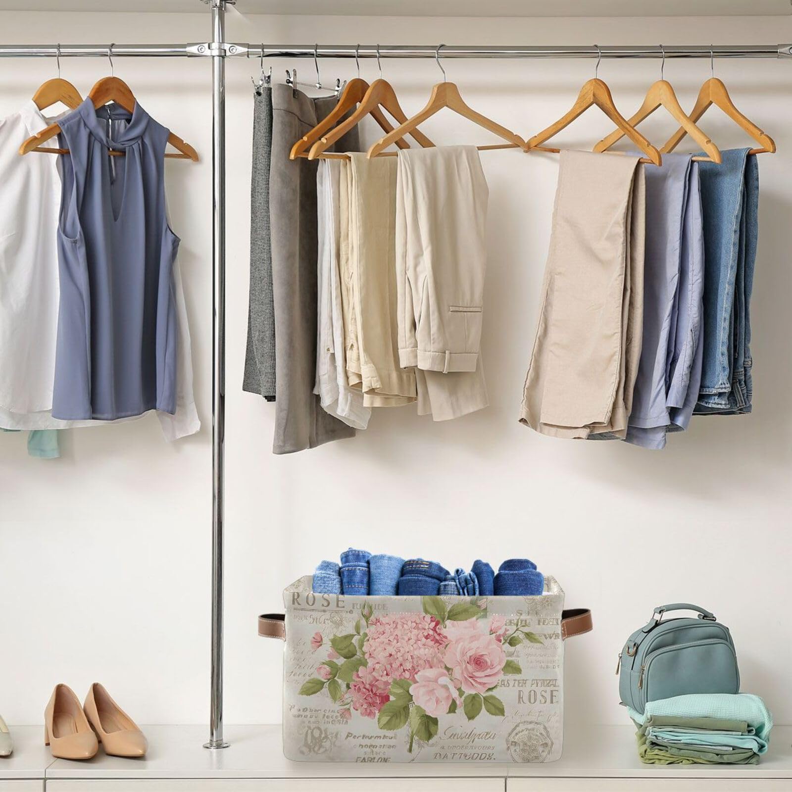 ALAZA Faltbare Aufbewahrungsbox mit Vintage-Blumenblüten, Aufbewahrungskorb, Organizer mit Griffen für Regal, Schrank, Wohnzimmer, Schlafzimmer, Zuhause, Büro, 1 Stück