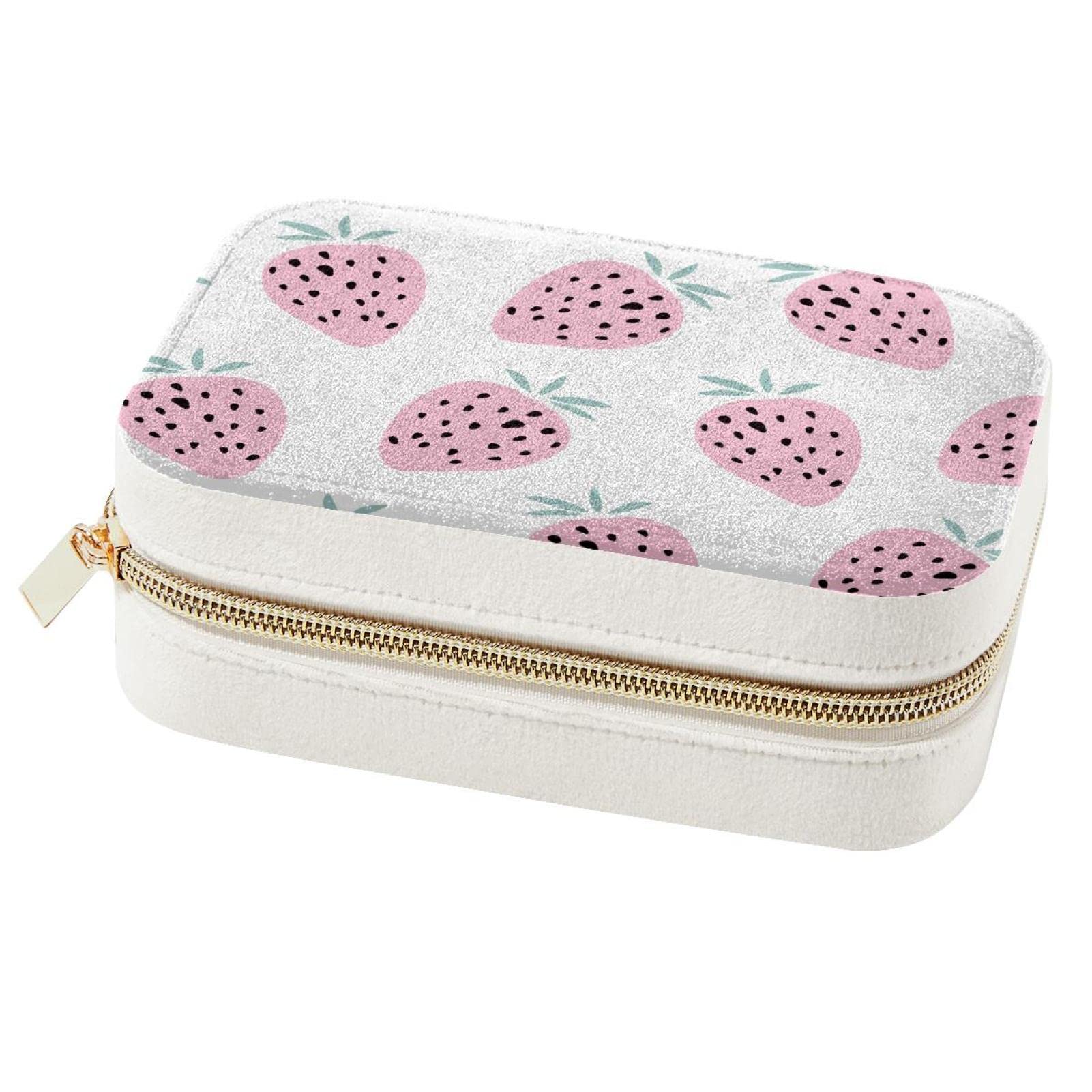 Boîte à bijoux de voyage fraise rangement bagues et boucles