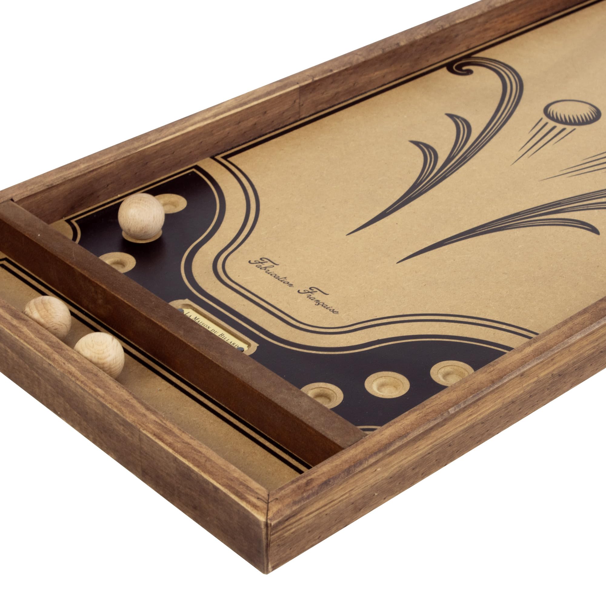Billard Japonais Collector en Bois Fabriqué en France - Jeu d'Adresse Familial 102 x 34,5 cm - 6 Billes Bois, Cale et Règle Incluses - Jeu Traditionnel Sérigraphié