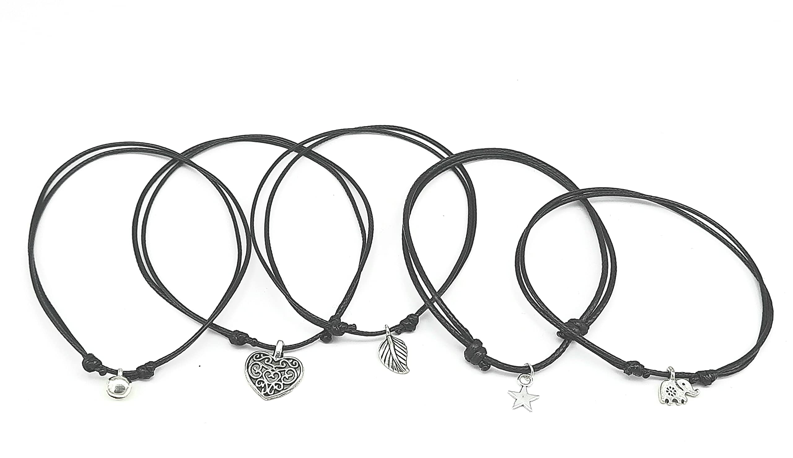 Aks jewelz Women's Leaf Star Heart Thread Anklet Combo - Pack of 5