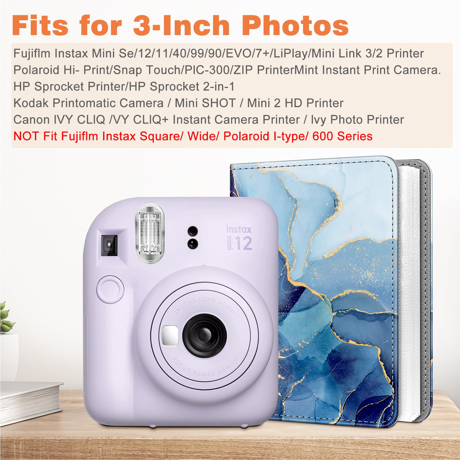 Fintie Mini album na zdjęcia 2 x 7 cali, mały album do Fujifilm Instax Mini 12/11/99/40/EVO/SE/7+/LiPlay, album fotograficzny Polaroid Pictures, Ocean Marble