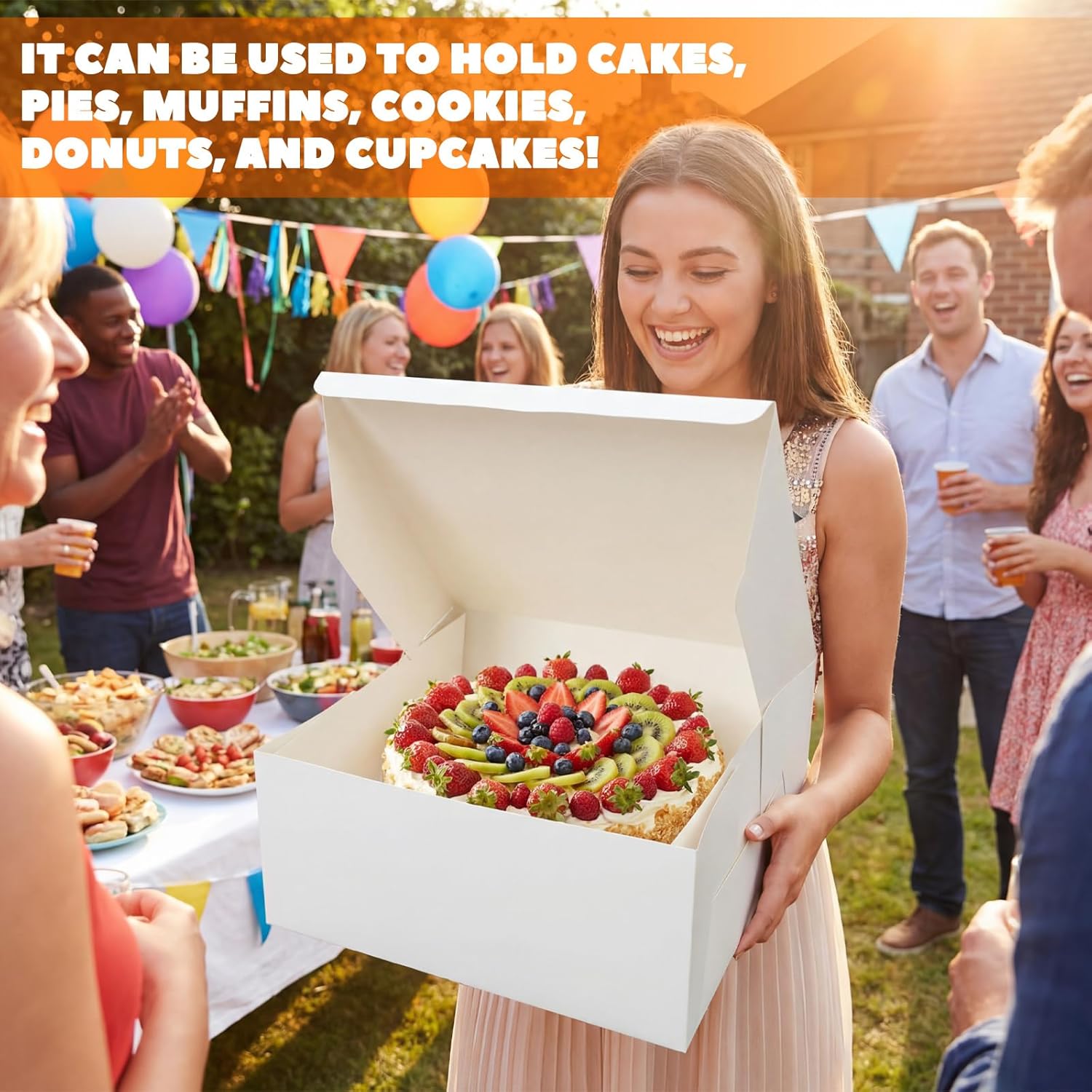 25 Pcs 14 x 14 x 6 Inch White Cake Boxes, Disposable Cardboard Bakery Boxes Takeout Easy Fold Cake Containers for Packaging Cakes, Pies, Pastries, Cookies & Cupcakes