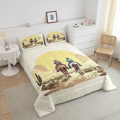 Miniatura 9 de Wild West - Juego de edredón individual de vaqueros, ropa de cama de vaquero americano, desierto occidental, caza, equitación, juegos de ropa de