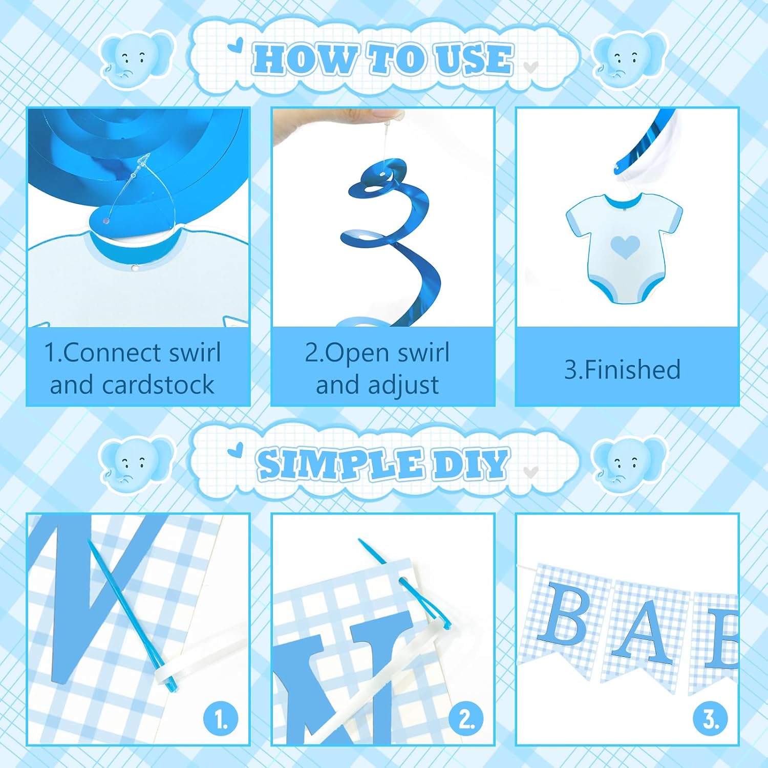 Baby Shower Decorations | Welcome Baby Sign Banner for Boy, Blue Gingham Baby Shower Banner for Newborn Welcome Party Supplies