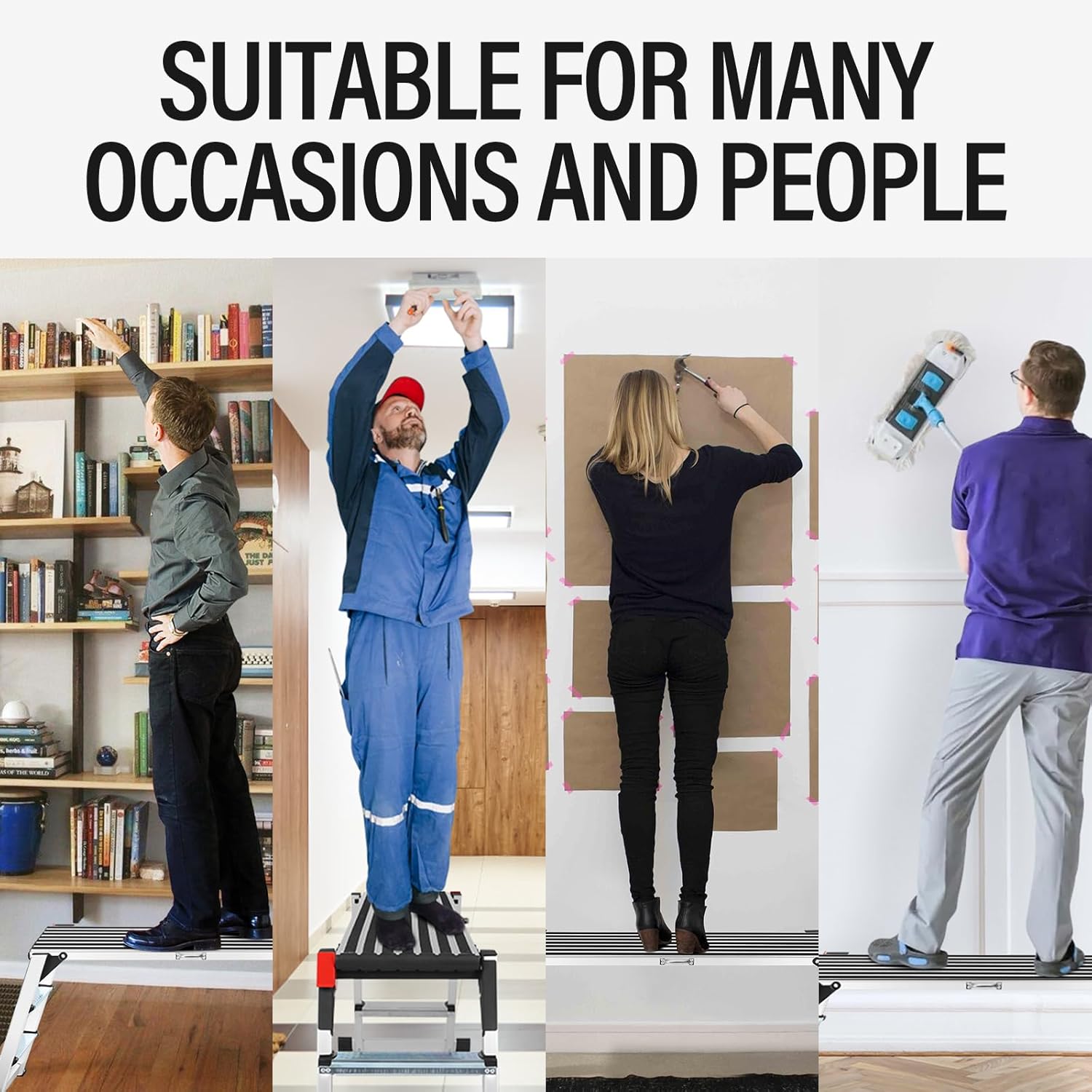 Work Platform Step Ladder, Aluminum Work Platform 50"×12"×27" Step Stool Foldable for Washing Vehicles Cleaning Painting, Two Step Ladder Non-Slip Feet