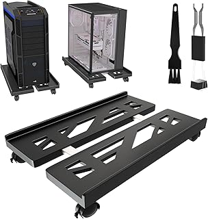 Updated Version Computer Tower Stand, Adjustable PC Tower Stand Holder with Rolling Caster Wheels, Premium Mobile CPU Stand for Floor Carpet Gaming PC Case-Black