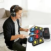 Vista 9 de Juego de batería eléctrica para niños, almohadilla electrónica con baquetas iluminadas y soporte de batería, altavoces dobles integrados y batería