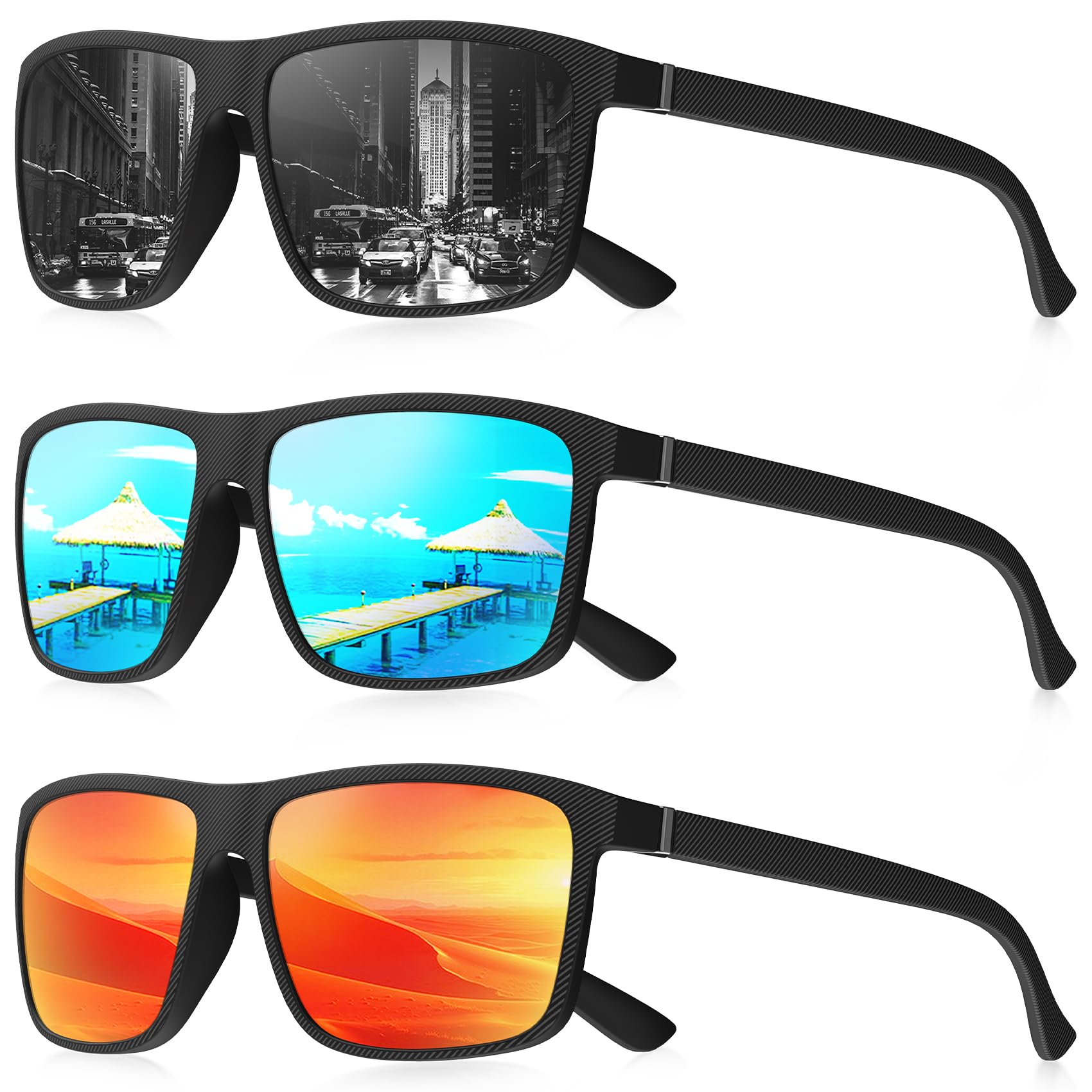 NSSIW Sunglasses Men Polarized Mens-Sunglasses: Classic Sun Glasses with UV400 Protection for Driving Fishing Golf 3 Packs