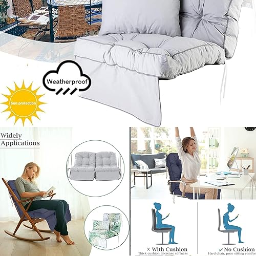Miniatura 4 de Paquete de 3 cojines de repuesto para silla de exterior con respaldo alto, cojines de asiento profundos impermeables con cojín de dispersión a juego