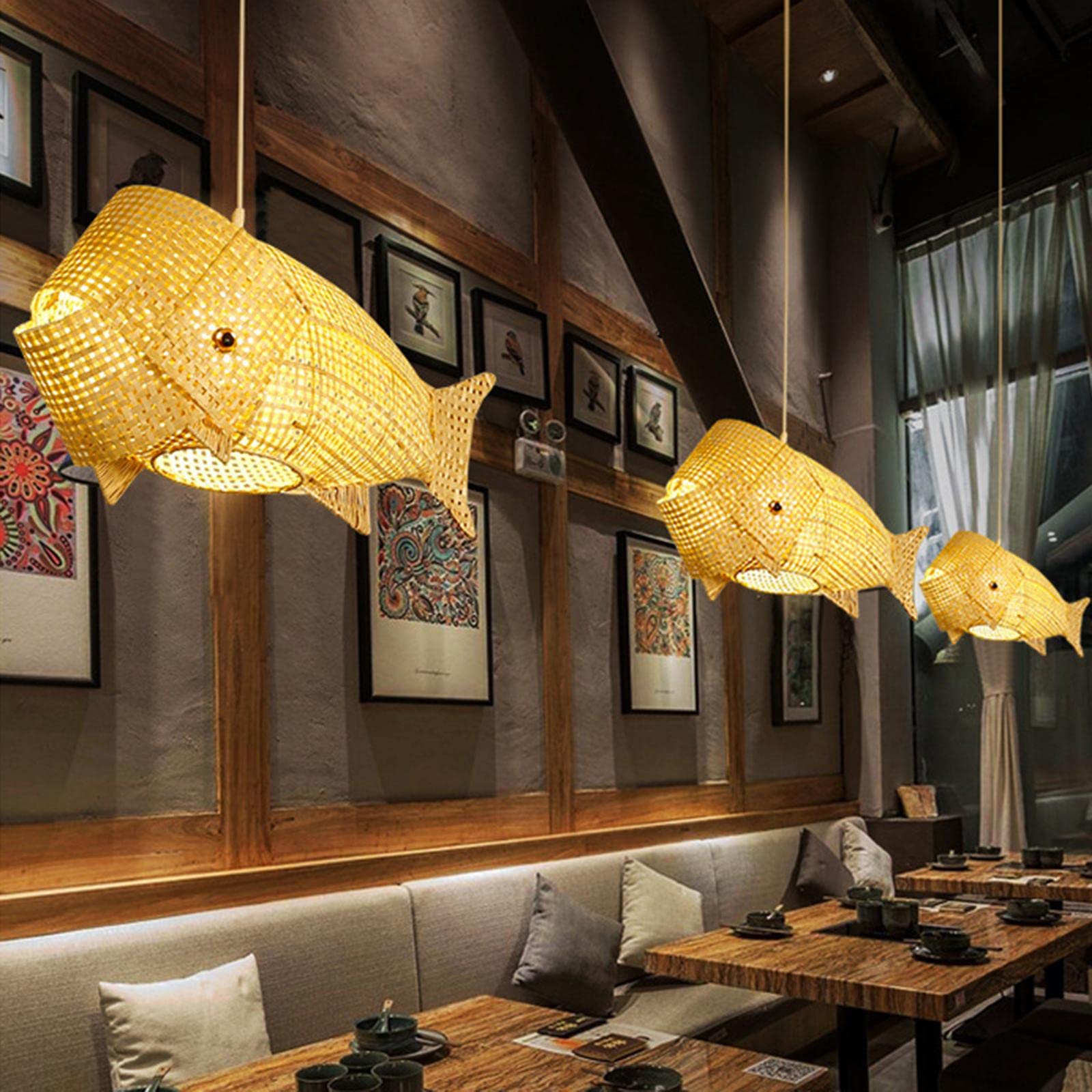 Plafoniera a sospensione in intrecciato con decorativo a forma di pesce a forma di lampadario,
