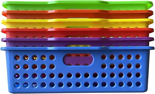 Vista 7 de 4E's Novelty 6 contenedores de almacenamiento de plástico coloridos para el aula de 13.75 x 10.25 pulgadas para organizar bandejas de papel A4