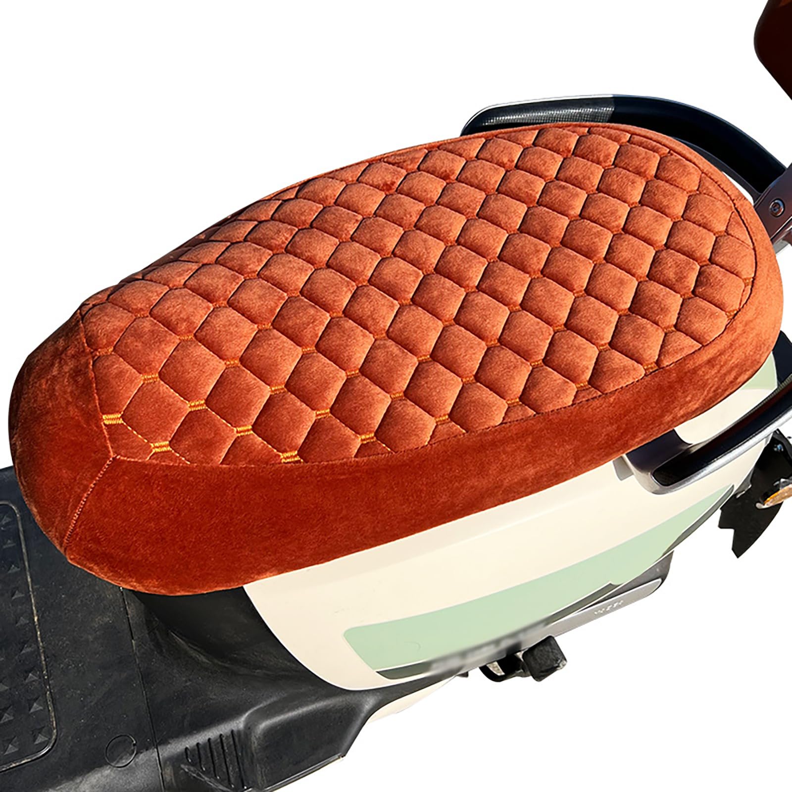 Mswborml Velvet Moped Seat Cover with Elastic, Anti-Slip Motorbike Seat Cover, Dustproof Motorcycle Seat Cover for Sun, Breathable Motorcycle Scooter Moped Seats Covers Machine Washable,Brown,S1