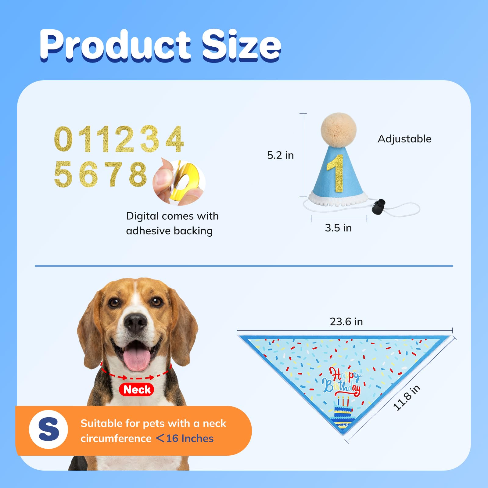 Supet Dog Birthday Decorations for Small & Large Dogs, Dog Boy Girl Birthday Kit with Party Hat | Happy Birthday Banner & Bandana, 1st Birthday Party Set, Pet Birthday Party Supplies (Blue, S) - 4