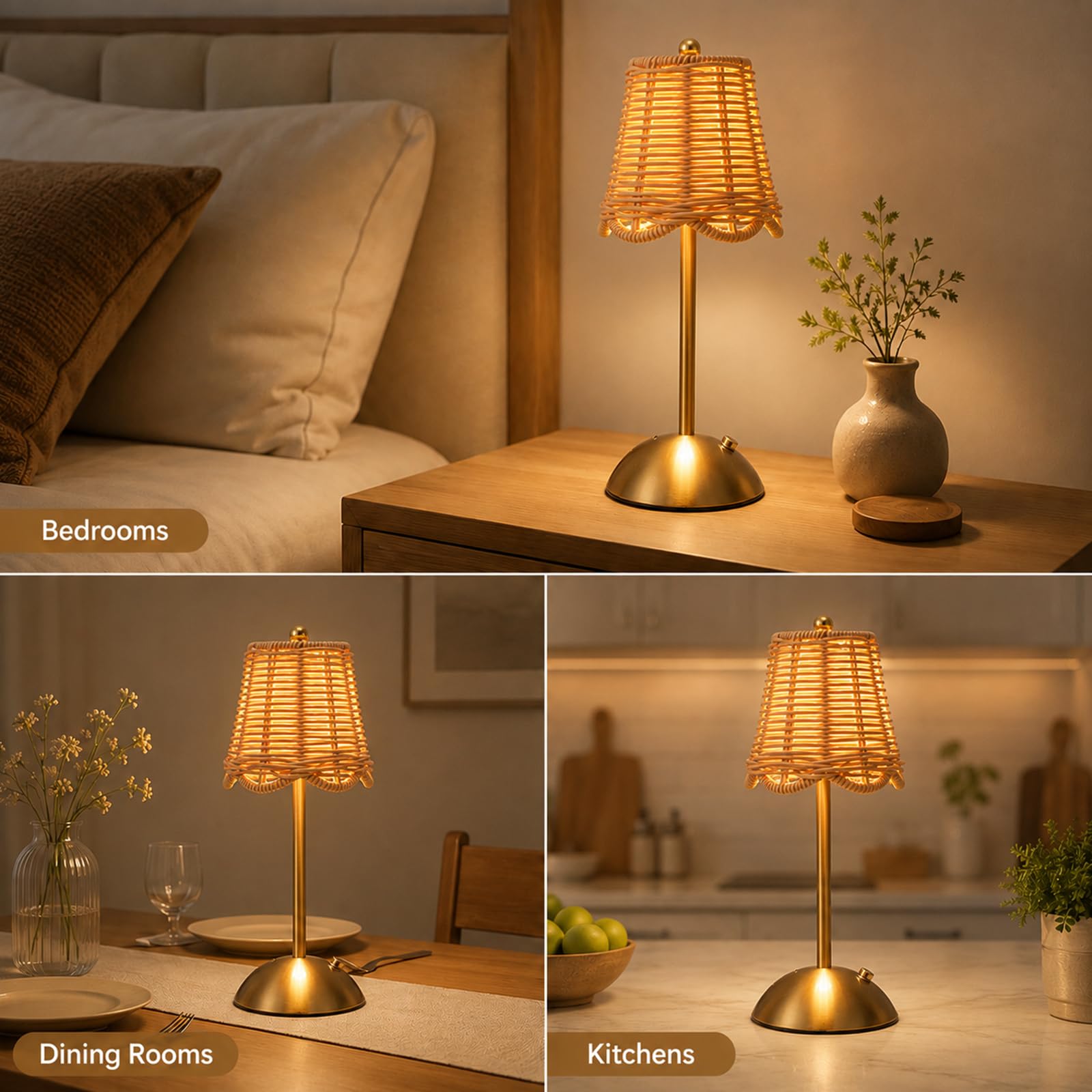 Lot de 8 lampes de table sans fil rechargeables dorées