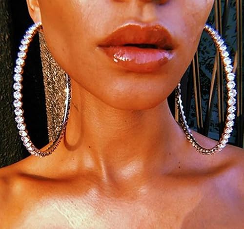 Miniatura 2 de Wekicici Aretes de aro de Halloween para mujer, exageran los aretes de diamantes de imitación en fiestas o uso diario, Metal Cristal Plata Diamante