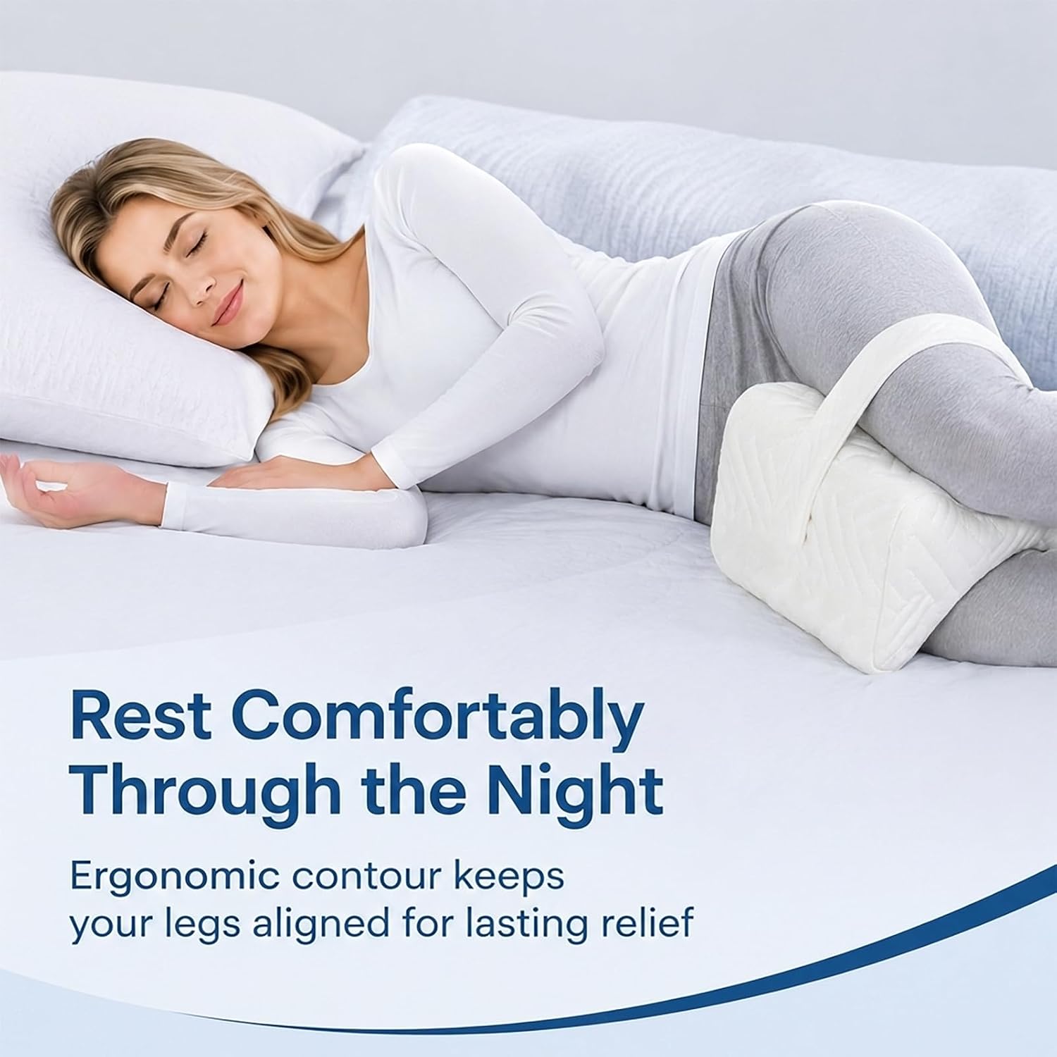 Knee Pillow for Side Sleeper Ice Silk Cover Memory Foam Leg Hip Pain Relief