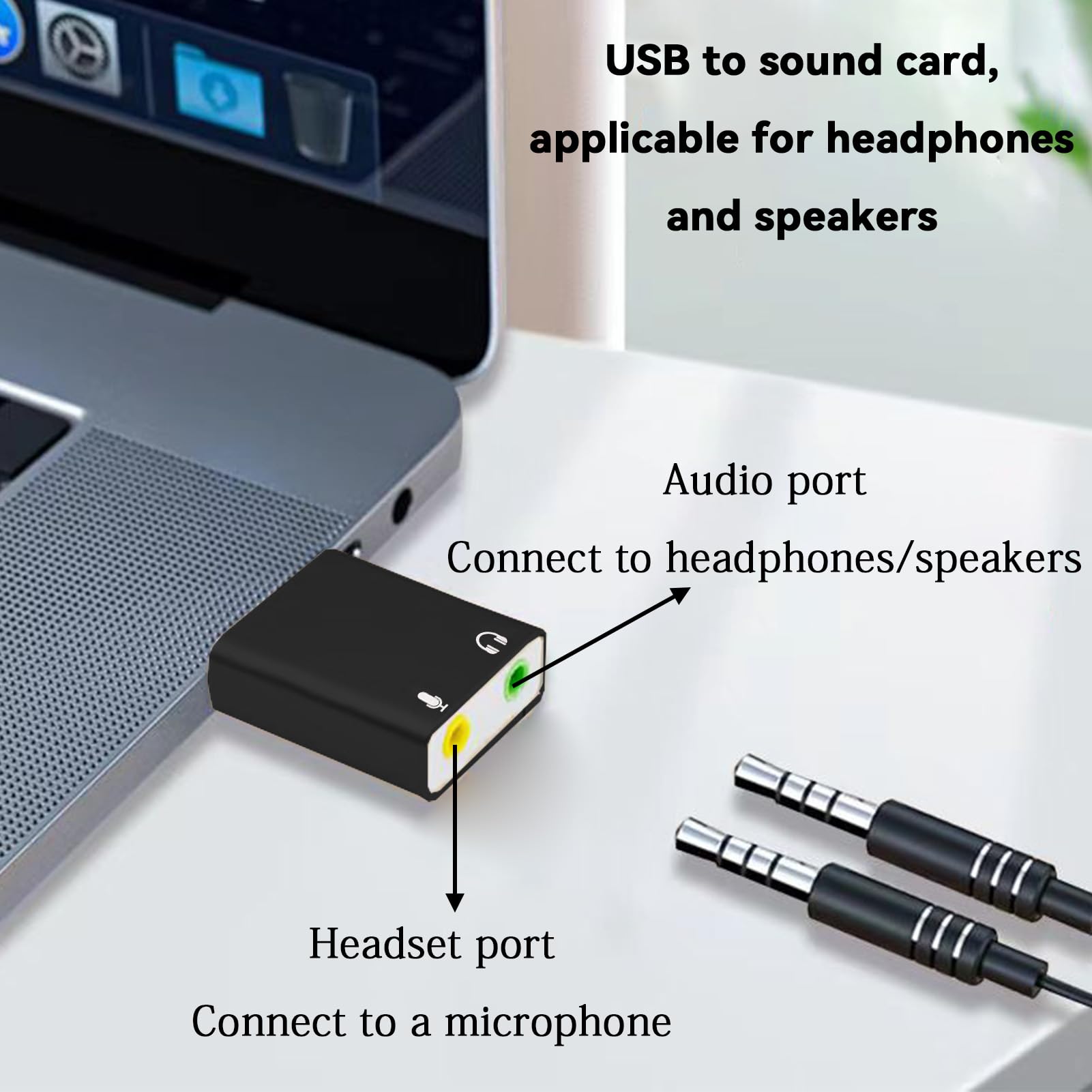 Adaptador de Sonido USB a Jack de 3,5 mm, Tarjeta de Sonido Externa Estéreo 3D para Auriculares y Micrófono, Compatible con PS4, PS5, Windows, Mac, Plug & Play, Diseño Compacto y Portátil [AU-MMSA]