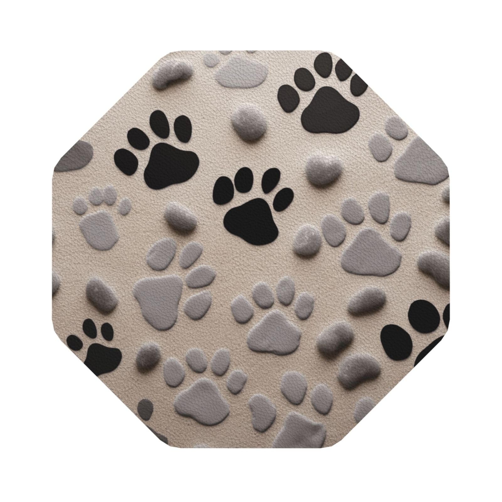 Animal Paw Prints Print Leather Coaster Set of 6, Octagon Coasters Table Decorative Coffee Cup Beverage Coasters Wine Beer Bar Coasters for Hot Drinks Table Protection