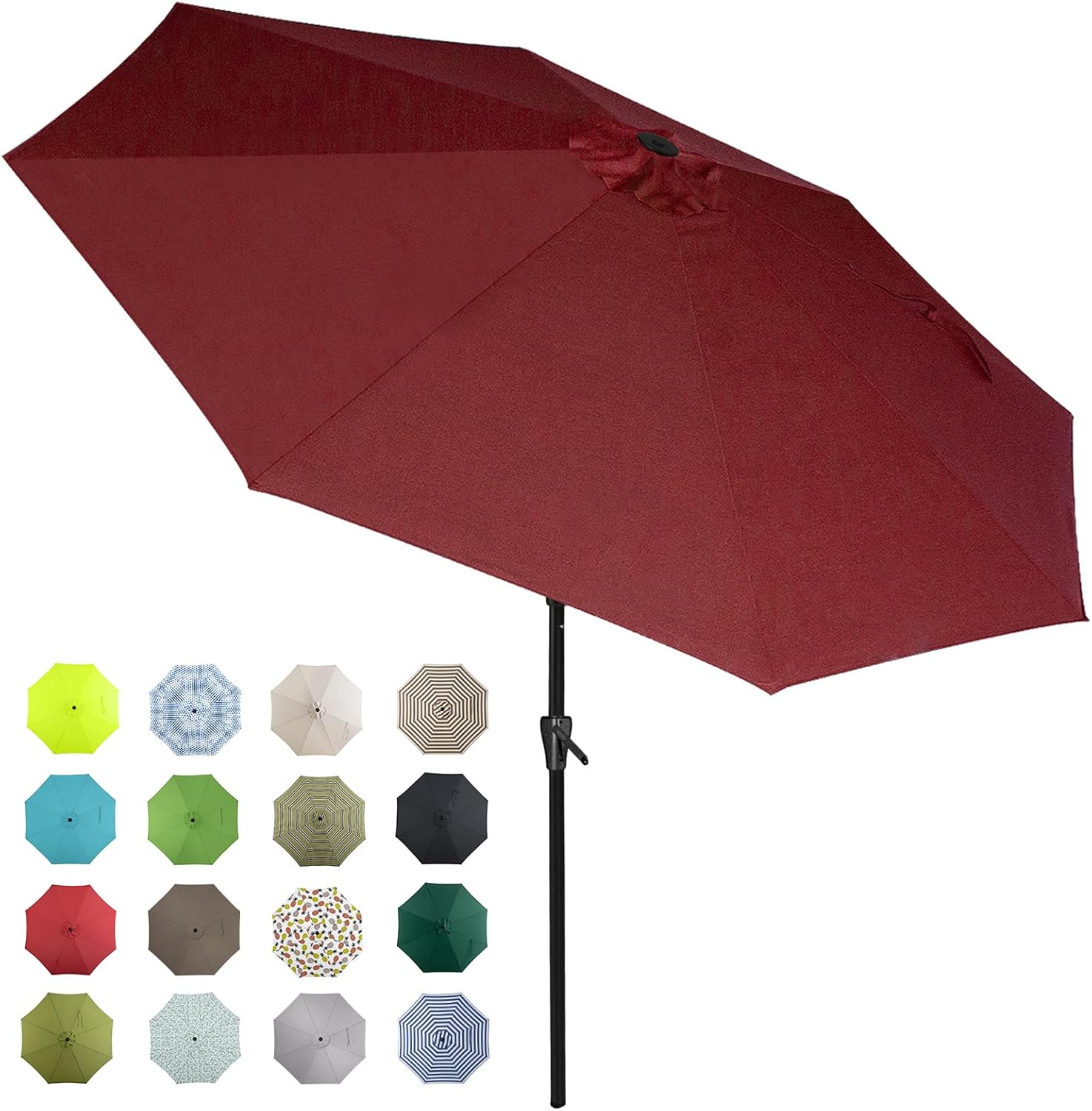 Tempera Patio Market Outdoor Table Umbrella with Auto Tilt and Crank, Large Sun Umbrella with Sturdy Pole & Fade Resistant Canopy, Easy to Set