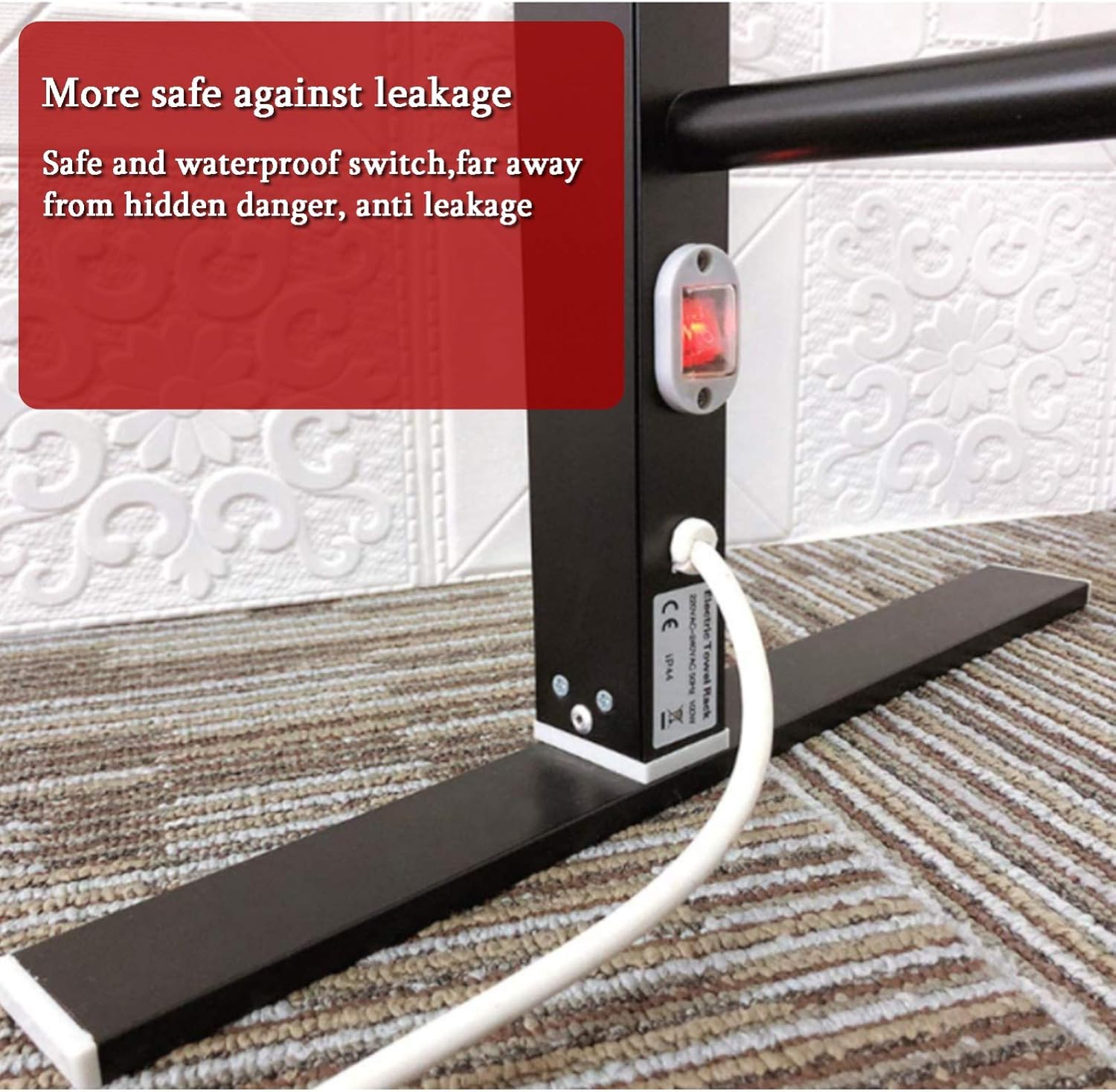 Standing Heated Towel Rack, 5-bar Floor Mount Towel Warmer in Aluminium Energy Efficient 100w Electric Plug for Bathroom Towel Heater Rail Quick Towel Dryer, BlackUK Plug