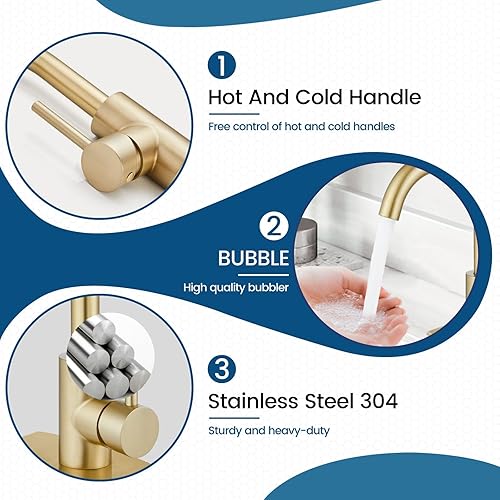 Miniatura 9 de Airuida Grifo de fregadero de barra de un solo agujero, grifo de fregadero de baño de una sola manija, grifo de cocina pequeño de preparación húmeda