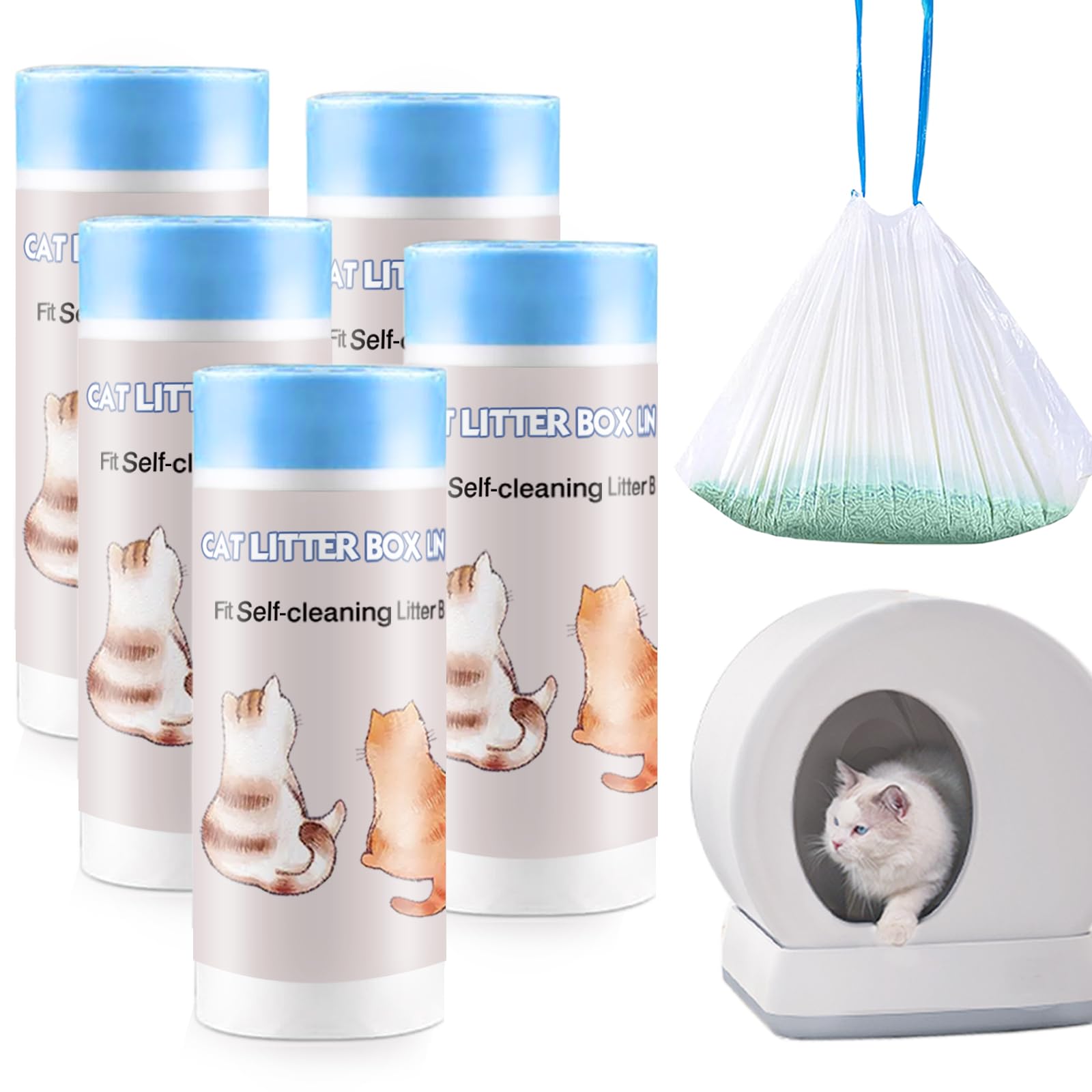Joddguu 100 Pack Cat Litter Box Liners Compatible With MW-SC01/MW-SC02/MW-LR01 Automatic Cat Litter Box, Drawstring Heavy Duty Kitty Litter Receptacles Bags For Self-Cleaning Litter Box, 18