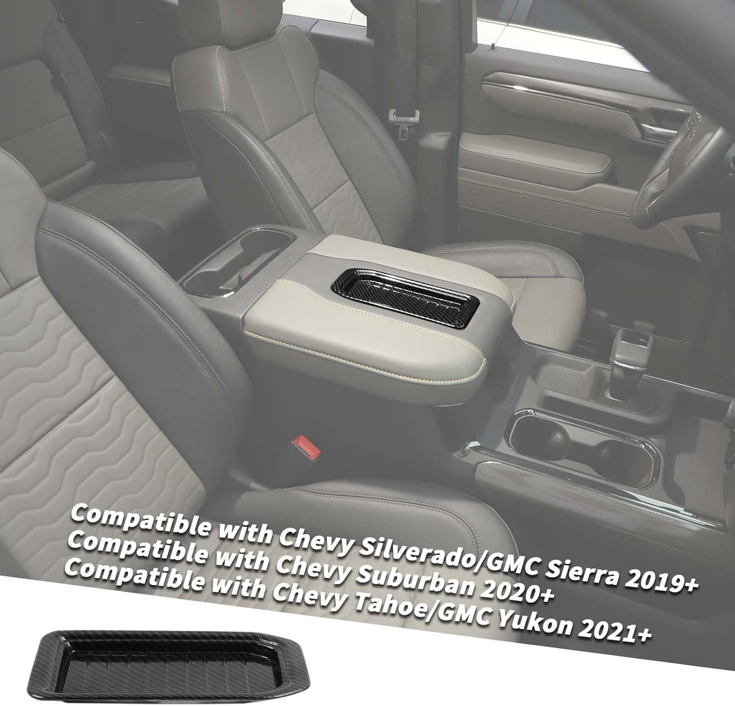 Jimen Center Console Armrest Box Storage Trim Compatible with Chevy Silverado/GMC Sierra 2019+, Fit for Chevy Suburban 2020+, Fit for Chevy Tahoe/GMC Yukon 2021+ (Carbon Fiber)