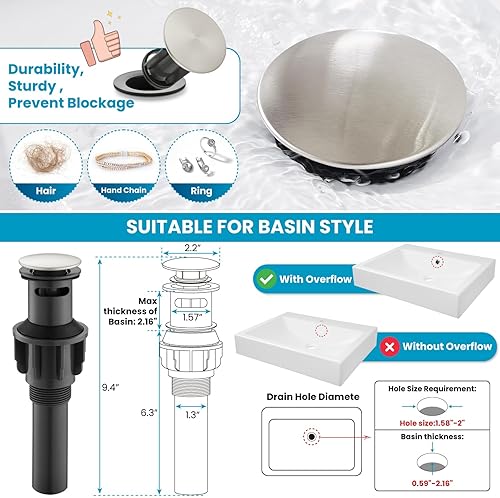 Miniatura 4 de gotonovo Grifo de lavabo de baño con 1 agujero, mango único, grifo de tocador giratorio de 360, grifo mezclador de lavabo a juego con