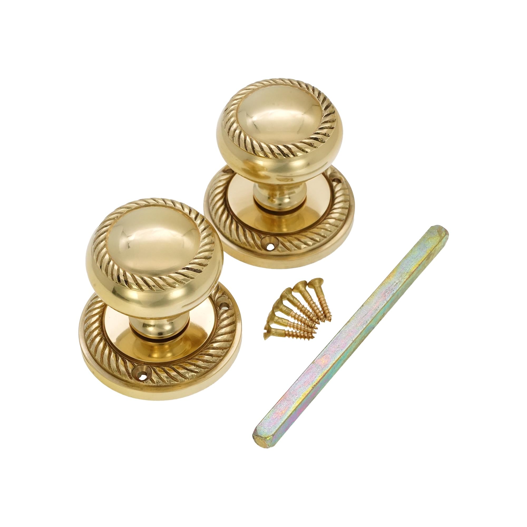 Türknauf-Set, massives Messing, robust, georgianisch, rund, 50 mm (poliertes Messing)