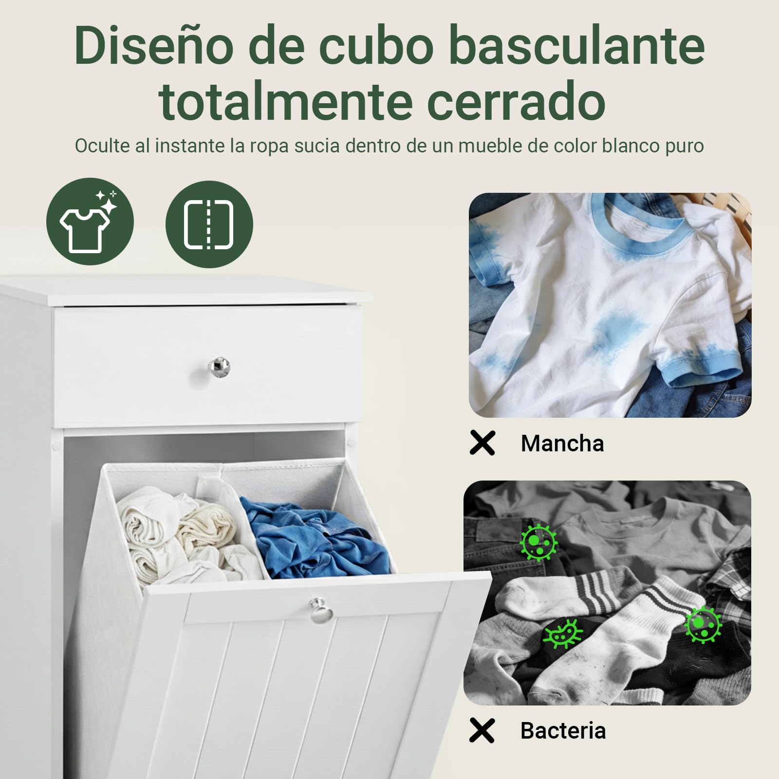 SoBuy Mueble Baño Auxiliar Estrecho con Cesta para Ropa - Armario Compacto con Cajón y Bolsa Extraíble para Lavado - Mueble Ropa Sucia Pequeños en MDF, Blanco, 40×90×38 cm, BZR21-W