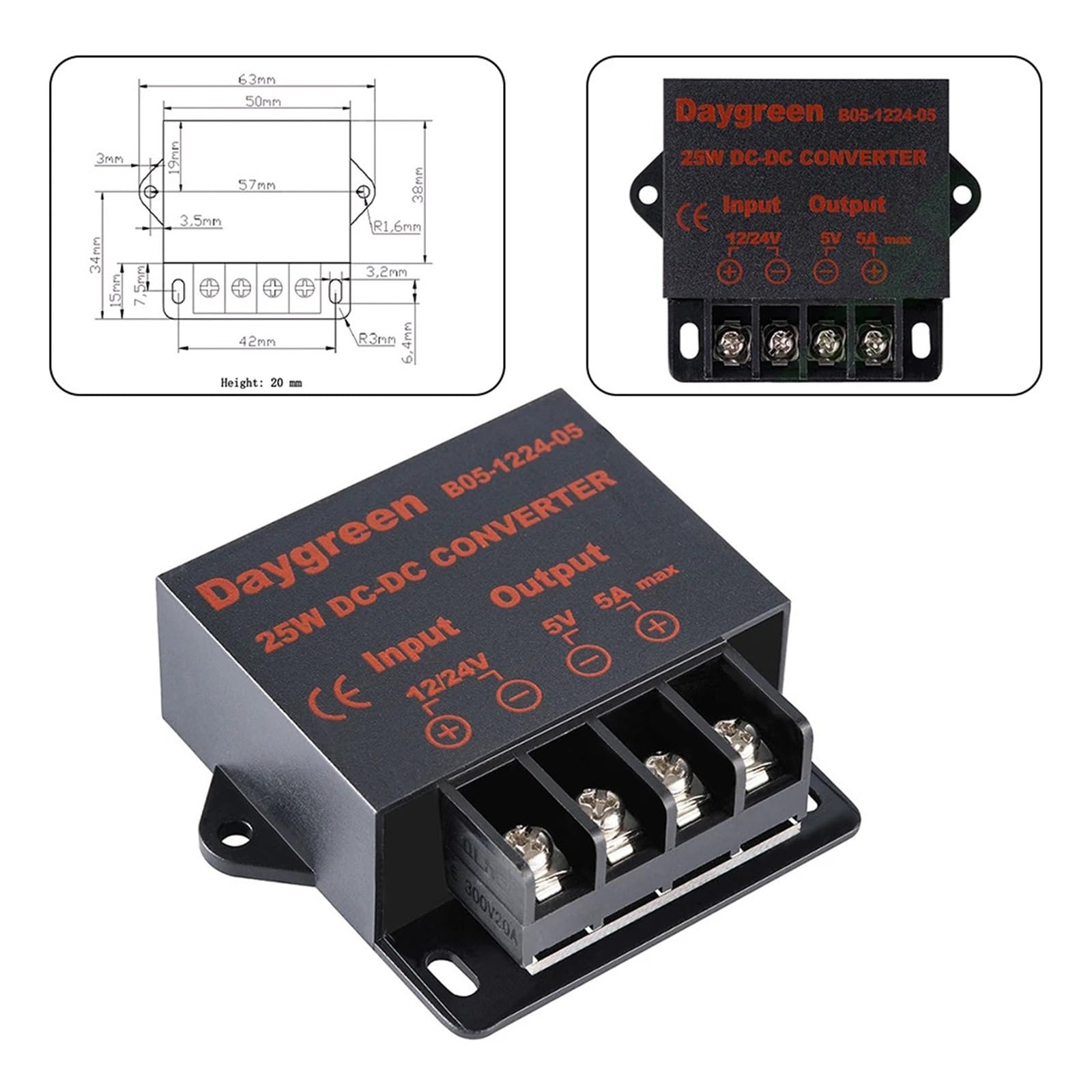 Regolatore Riduttore Convertitore di potenza Convertitore CC da 1 pezzo, efficienza, ondulazione di uscita, rumore, ondulazione di tensione di uscita -40-85℃, 0,01 A, 11-35 V CC | potenza di uscita 25