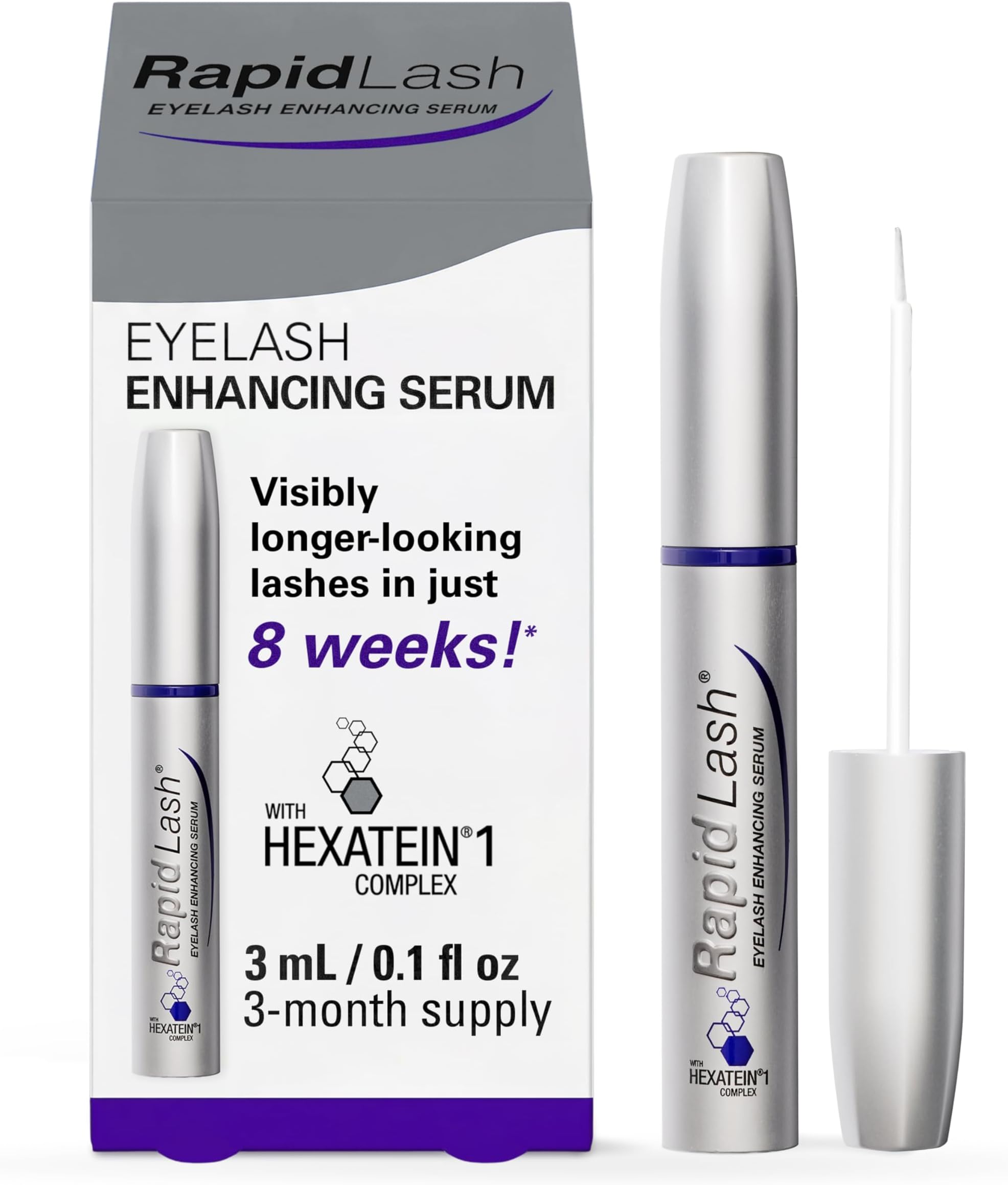 RapidLash Eyelash Enhancing Serum with HEXATEIN 1 Complex – Lash Serum for Eyelashes Conditioning & Hydrating – Longer-Looking, Fuller and Thicker Appearing Lashes – 3 mL / 0.1 fl oz
