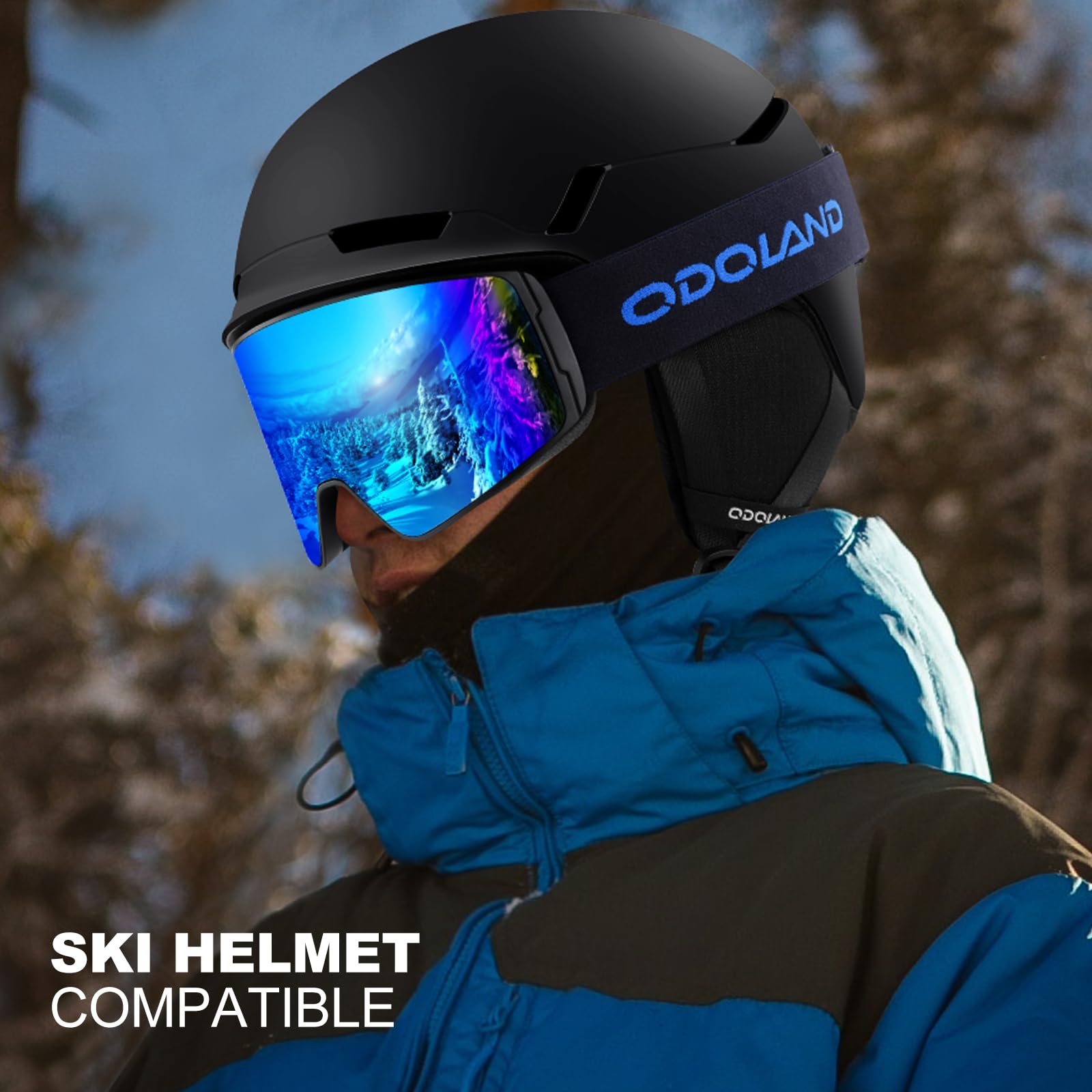 Odoland Kit de Gafas Esquí con Caja, Gafas Snowboard Cilíndricas con Vista Amplia, Antivaho y Protección UV, Mascara Esquí para Hombres Mujeres y Adolescentes, Compatible con Cascos