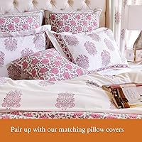 Vista 4 de Saffron Marigold Funda de edredón tamaño King de 100 % algodón, reversible, estampado a mano, decorativa, para decoración de dormitorio, 108 x 90