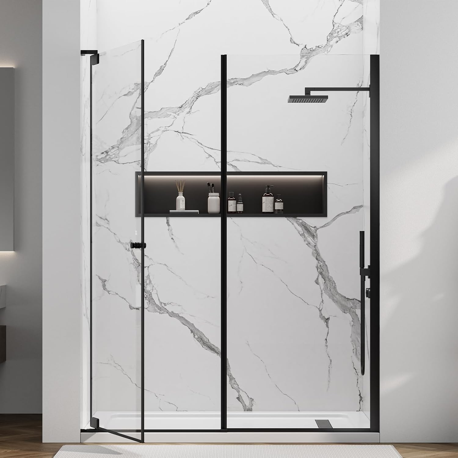 59-60" W x 75" H Pivot Swing Glass Shower Door,Frameless Pivot Hinge Shower Door with 5/16"(8mm) Clear SGCC Tempered Glass with Nano Coating,Reversible, Matte Black Finish