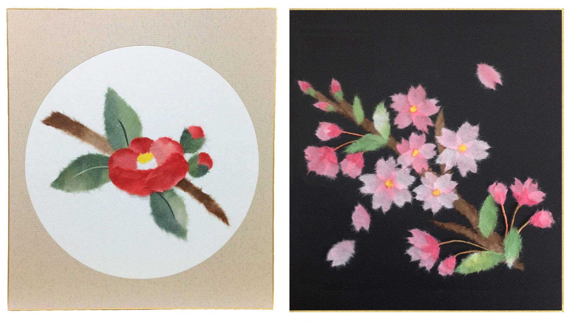 墨彩画とちぎり絵？の色紙です。デパートで購入したものです。