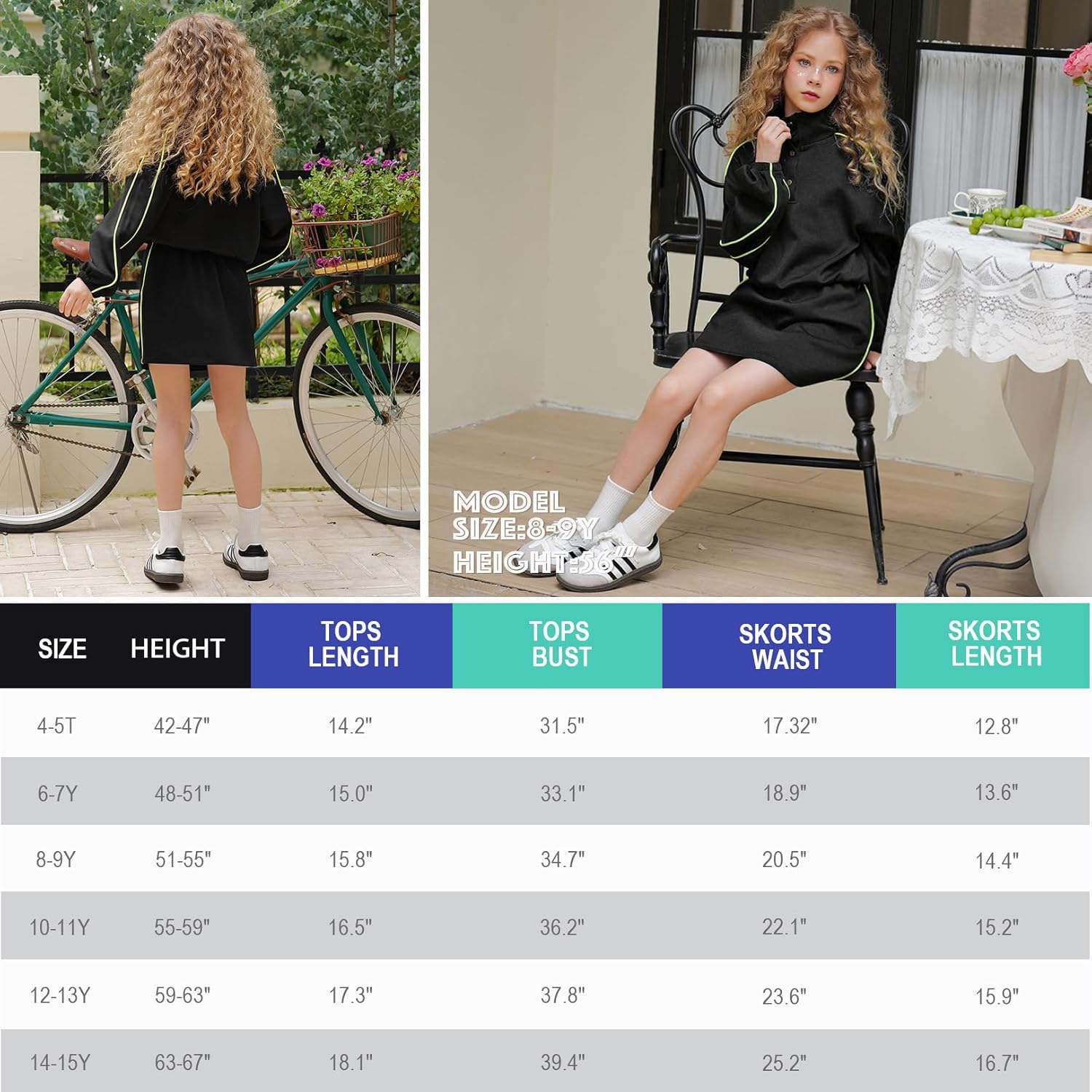 Mirawise Girls Sweatsuit 2 Piece Long Sleeve Sweatshirt and Skorts Tracksuit Pocketed Activewear Skort Sets for 4-13Y - Image 6
