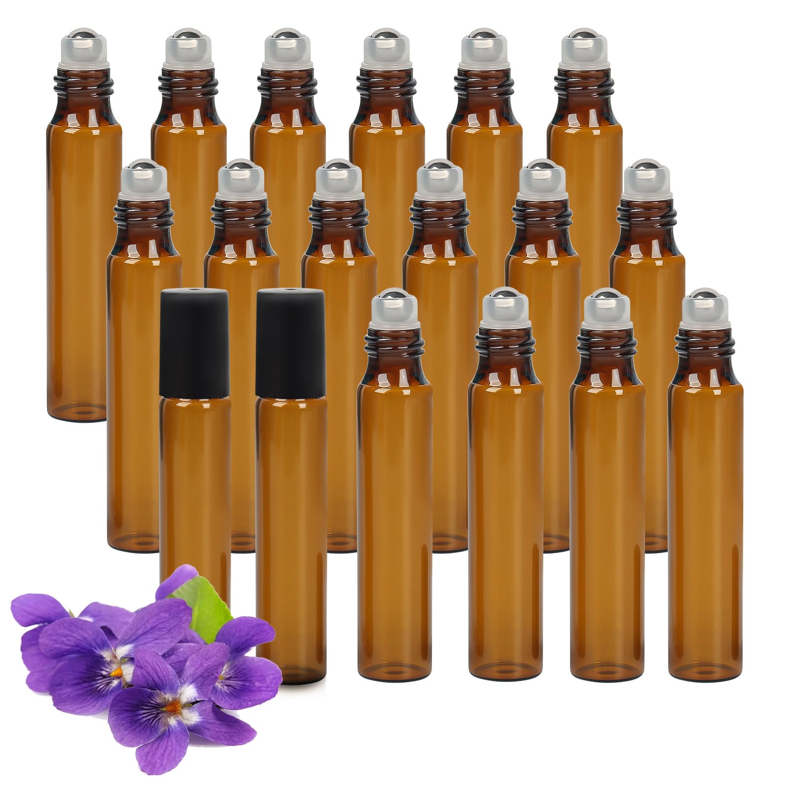 Bouteille Roll On en Verre 10 ml, 24PCS Roll On Huile Essentielle Vide Bouteil Brun Verre Flacon Roller Rechargeable, Avec Bille en Acier Inoxydable pour Parfums, Aromathérapie, Massage, Voyage