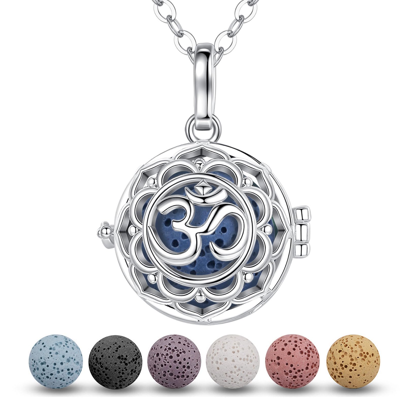 EUDORA Harmony Ball Aromaterapia Collana Donna Diffusione Aroma Collane Donna Aroma Olio Diffusore Ciondolo Gioielli Yoga Regali per Donne Madre con Pietra Lavica 7PCS, 24"