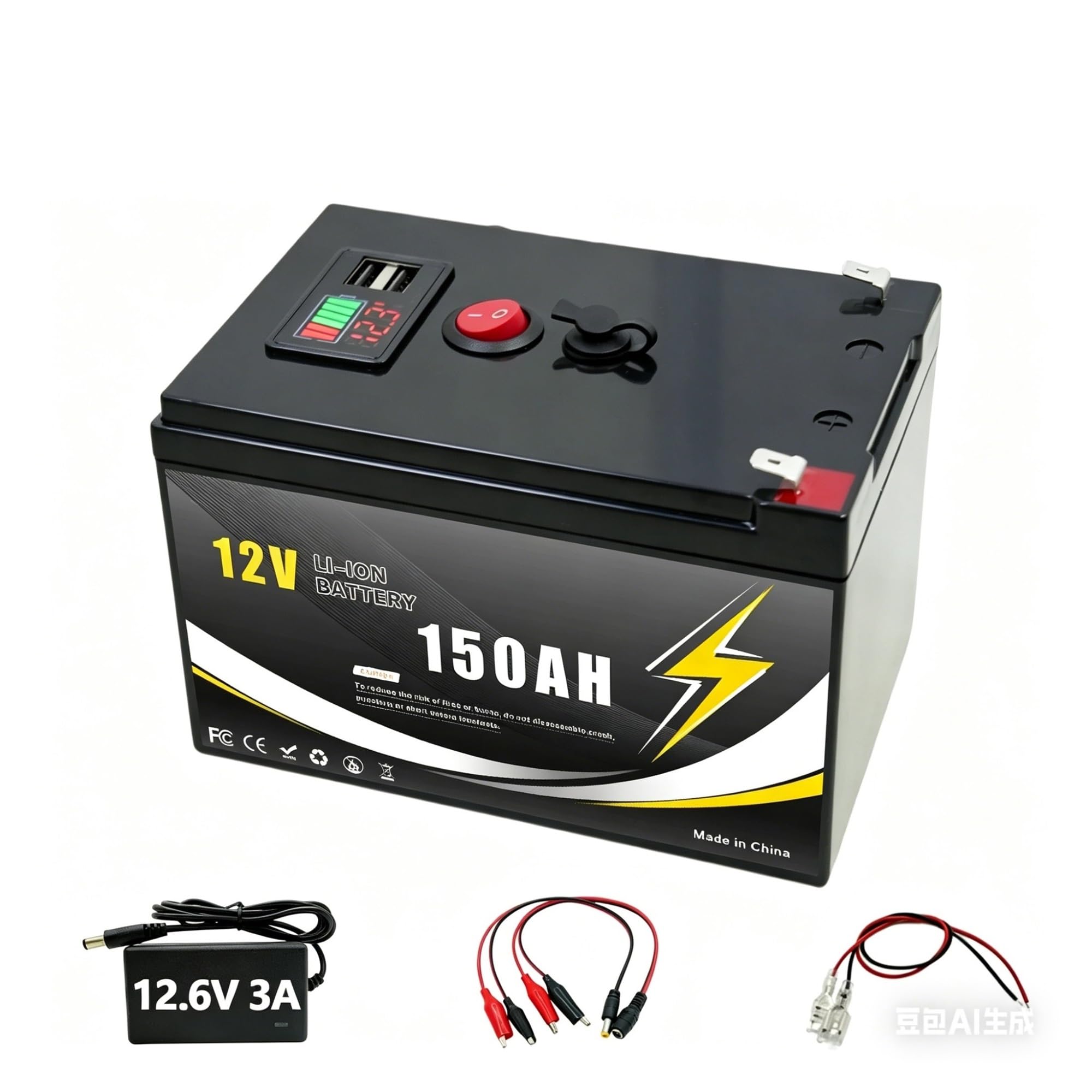 Batteria al litio ricaricabile LiFeP04 da 12 V 200 Ah, ciclo profondo(12v 200Ah-charger)