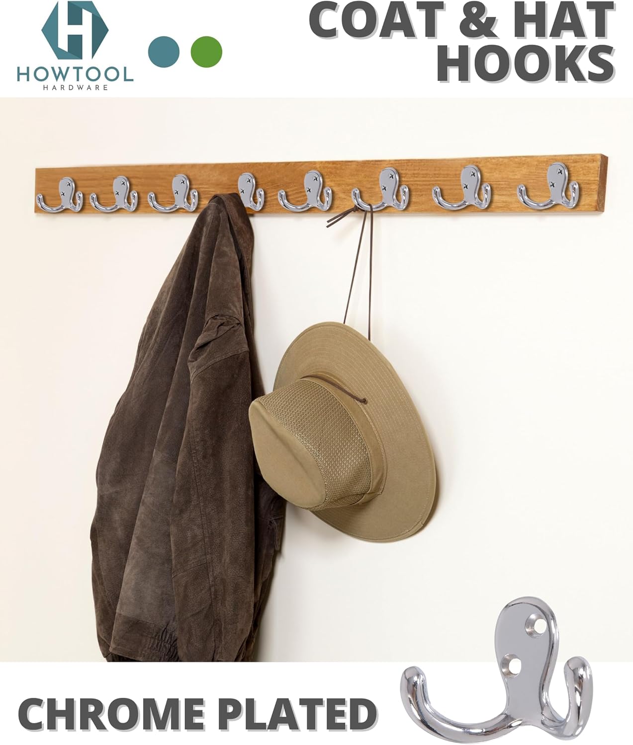 Double Robe Hook 5 Pack Chrome with Screws Wall Mounted Towel Scarf