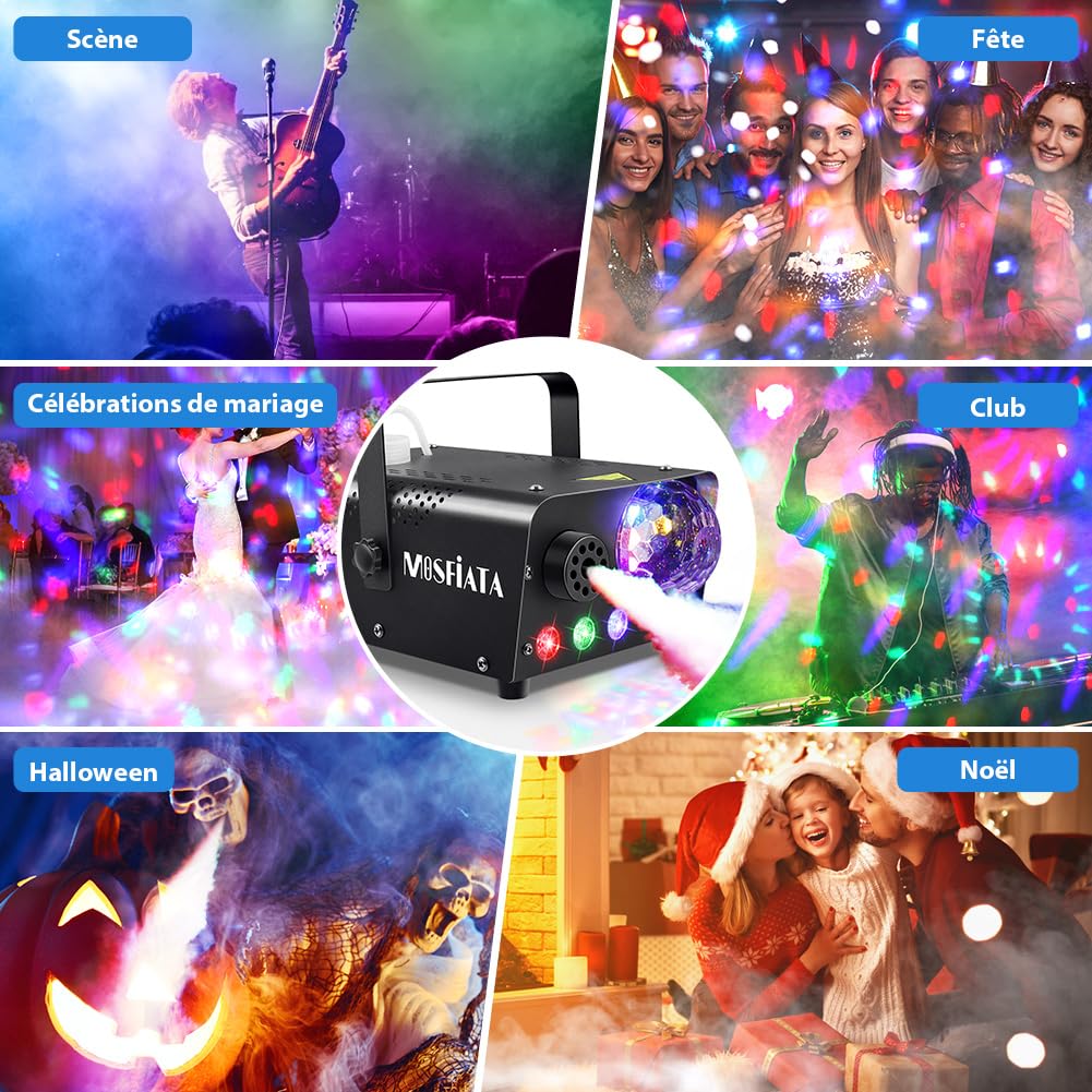 Machine à Fumée, Machine à Brouillard avec Lampe à Boule Disco et Lumières LED RGB pour Fêtes, Anniversaire, Mariage, Halloween