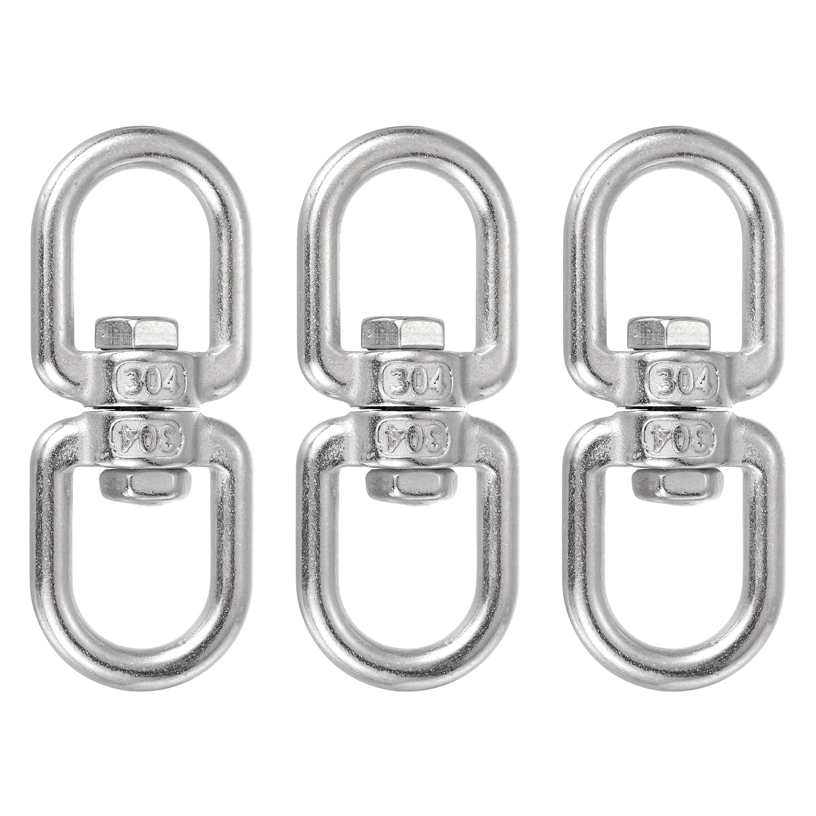 PATIKIL Double Ended Swivel Hook, (M8, 3Pcs), 304 Stainless Steel Eye to Eye Swivel Shackle Ring Connector, Suit for Marine/Tree Swing/Hammock Chair/Gardens/Outdoor Activities