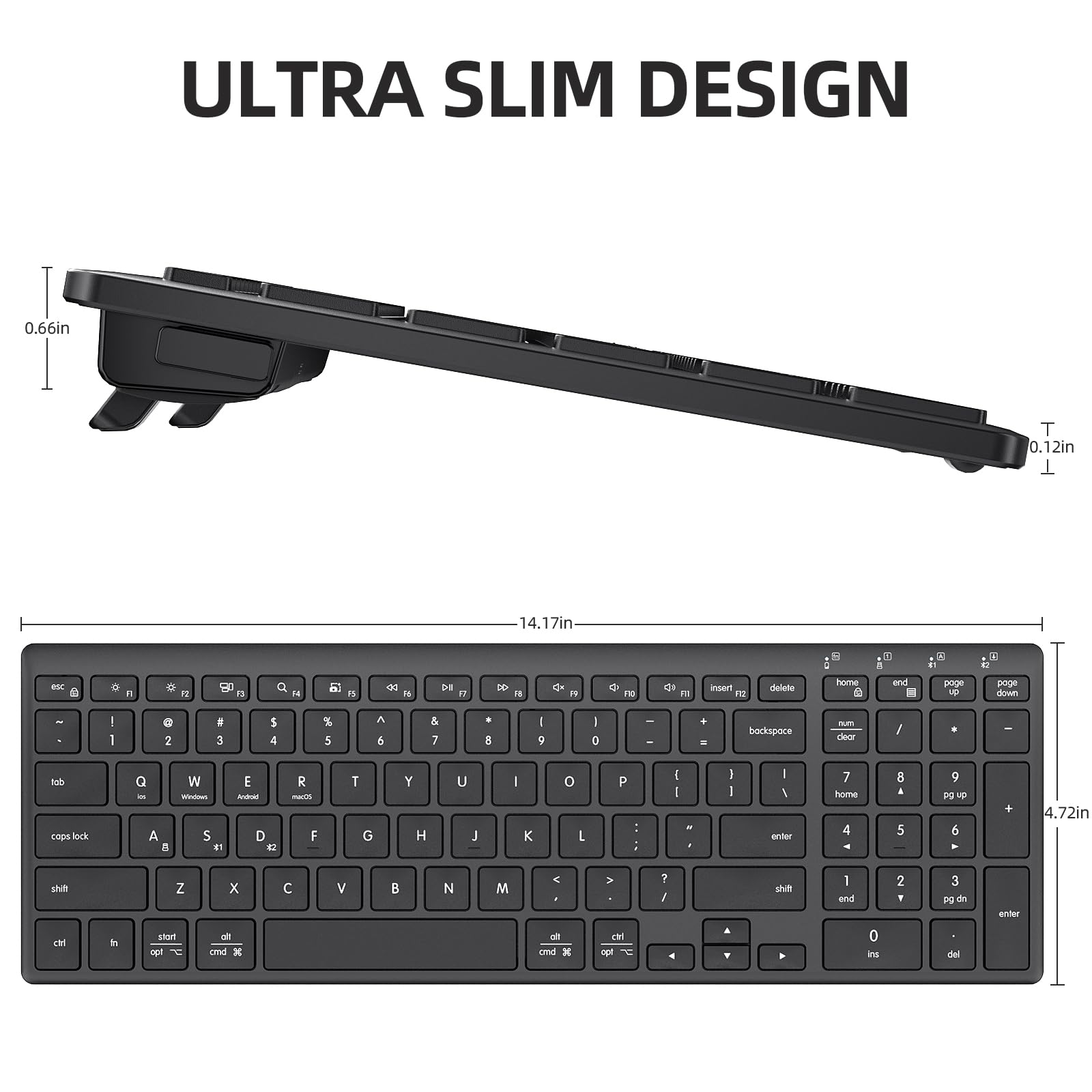 INFINMIND Tastiera Bluetooth wireless ultra sottile con compatibilità multi-dispositivo, tastierino numerico, design ergonomico, tastiera compatta per computer Windows, Mac, laptop, Android