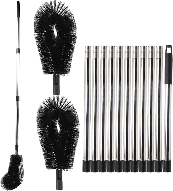 14 FT Adjustable Telescopic Gutter Cleaning Tool with 2 Brush Heads