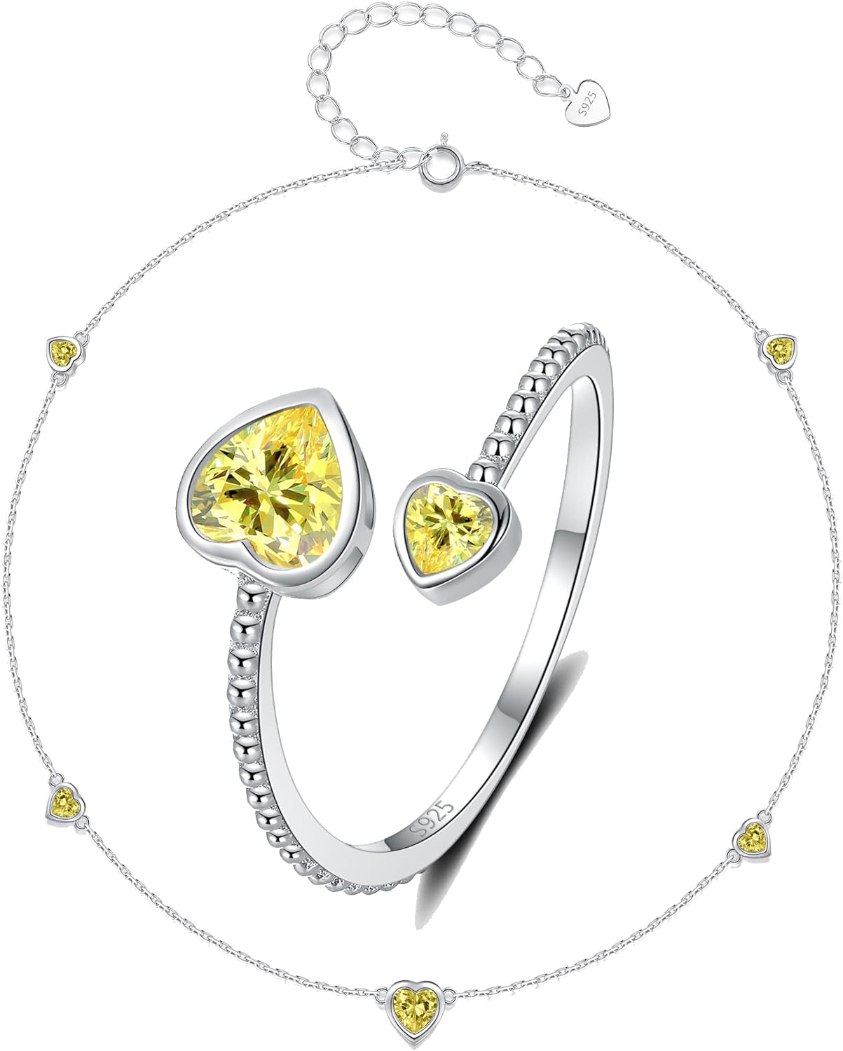 Step Forward 925 Sterling Silver November Birthstone Ring and Anklets for Women & Girls