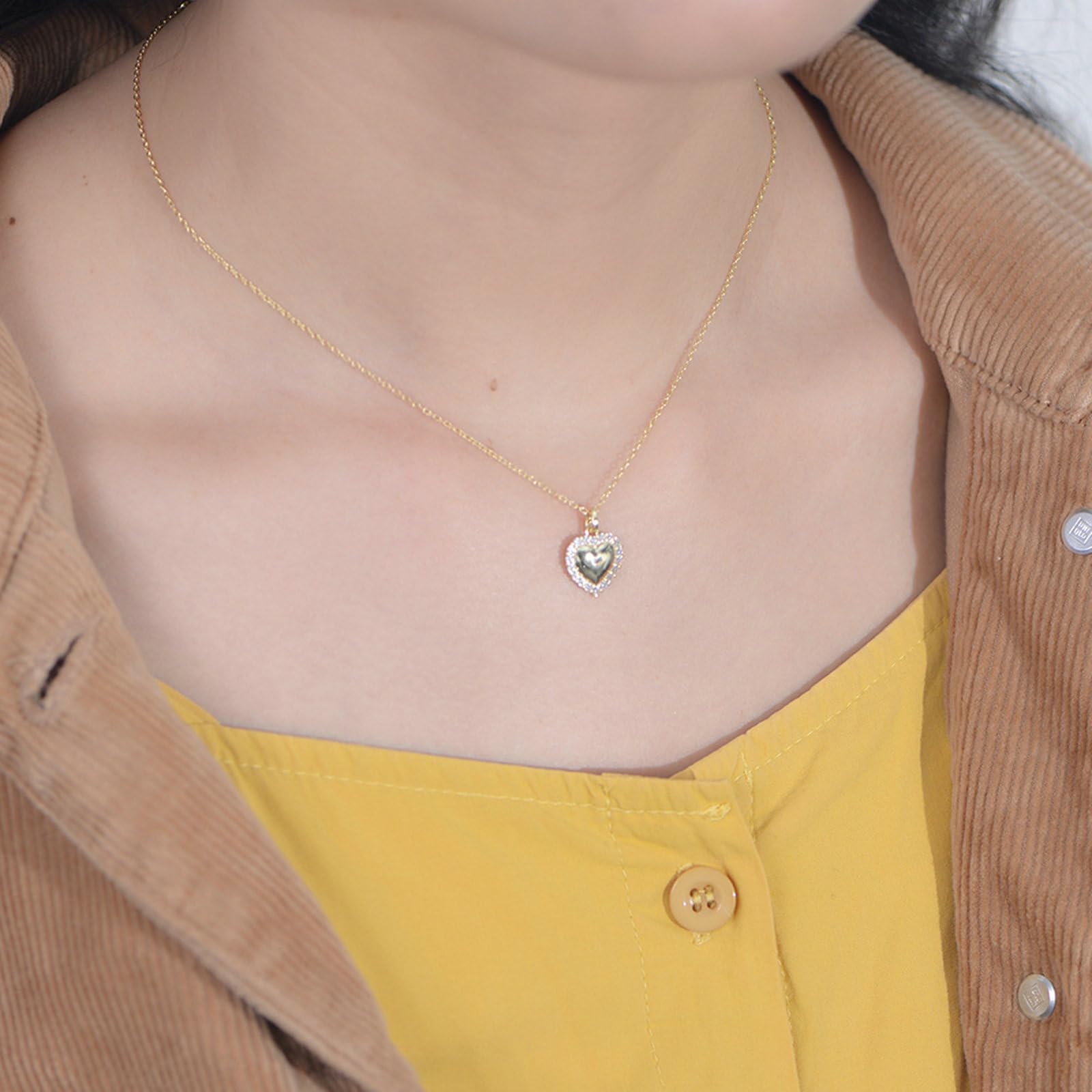 Collares con dije de corazón de oro amarillo de 9 K, 14 y 18 quilates con diamantes creados en laboratorio, 40 + 5 cm