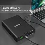 100W USB-C PD Banque d'électricité, 64000mAh Batterie de chargeur portable [PD 3.0 USB-C 100W + DC 12/16/20/24V + Charger rapidement QC 3.0 Double Ports] pour Ordinateur portable, tablette, smartphone, projecteur et plus encore