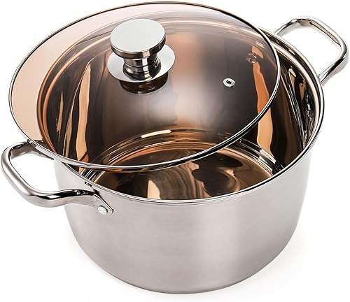 Miniatura 4 de ZEAYEA Olla de acero inoxidable de 5.8 cuartos de galón, olla de cocina con tapa de vidrio, olla para pasta de sopa con asas dobles a prueba de